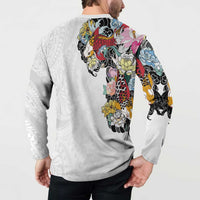 Hawaiian and Japanese Together Button Sweatshirt Colorful Traditional Japanese Tattoo and Kakau Pattern White Color LT03 - Polynesian Pride