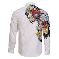 Hawaiian and Japanese Together Family Matching Long Sleeve Bodycon Dress and Hawaiian Shirt Colorful Traditional Japanese Tattoo and Kakau Pattern White Color LT03 - Polynesian Pride