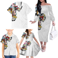 Hawaiian and Japanese Together Family Matching Off The Shoulder Long Sleeve Dress and Hawaiian Shirt Colorful Traditional Japanese Tattoo and Kakau Pattern White Color LT03 - Polynesian Pride