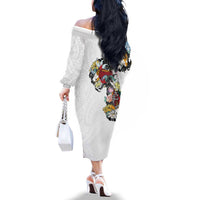 Hawaiian and Japanese Together Family Matching Off The Shoulder Long Sleeve Dress and Hawaiian Shirt Colorful Traditional Japanese Tattoo and Kakau Pattern White Color LT03 - Polynesian Pride