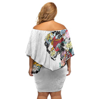 Hawaiian and Japanese Together Family Matching Off Shoulder Short Dress and Hawaiian Shirt Colorful Traditional Japanese Tattoo and Kakau Pattern White Color LT03 - Polynesian Pride