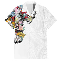 Hawaiian and Japanese Together Hawaiian Shirt Colorful Traditional Japanese Tattoo and Kakau Pattern White Color LT03 White - Polynesian Pride