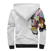 Hawaiian and Japanese Together Sherpa Hoodie Colorful Traditional Japanese Tattoo and Kakau Pattern White Color LT03 - Polynesian Pride