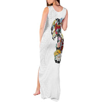 Hawaiian and Japanese Together Tank Maxi Dress Colorful Traditional Japanese Tattoo and Kakau Pattern White Color LT03 - Polynesian Pride