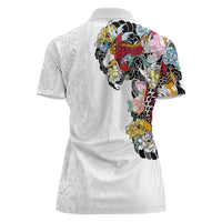 Hawaiian and Japanese Together Women Polo Shirt Colorful Traditional Japanese Tattoo and Kakau Pattern White Color LT03 - Polynesian Pride