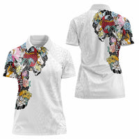 Hawaiian and Japanese Together Women Polo Shirt Colorful Traditional Japanese Tattoo and Kakau Pattern White Color LT03 - Polynesian Pride