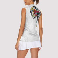 Hawaiian and Japanese Together Women Sleeveless Polo Shirt Colorful Traditional Japanese Tattoo and Kakau Pattern White Color LT03 - Polynesian Pride