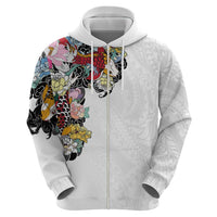 Hawaiian and Japanese Together Zip Hoodie Colorful Traditional Japanese Tattoo and Kakau Pattern White Color LT03 - Polynesian Pride