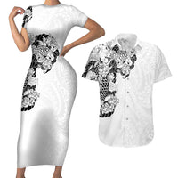 Hawaiian and Japanese Together Couples Matching Short Sleeve Bodycon Dress and Hawaiian Shirt Japanese Koi Fish Tattoo and Kakau Pattern White Color LT03 White - Polynesian Pride