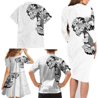 Hawaiian and Japanese Together Family Matching Long Sleeve Bodycon Dress and Hawaiian Shirt Japanese Koi Fish Tattoo and Kakau Pattern White Color LT03 - Polynesian Pride