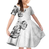 Hawaiian and Japanese Together Family Matching Mermaid Dress and Hawaiian Shirt Japanese Koi Fish Tattoo and Kakau Pattern White Color LT03 Daughter's Dress White - Polynesian Pride