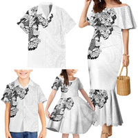 Hawaiian and Japanese Together Family Matching Mermaid Dress and Hawaiian Shirt Japanese Koi Fish Tattoo and Kakau Pattern White Color LT03 - Polynesian Pride