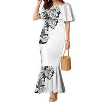 Hawaiian and Japanese Together Family Matching Mermaid Dress and Hawaiian Shirt Japanese Koi Fish Tattoo and Kakau Pattern White Color LT03 Mom's Dress White - Polynesian Pride