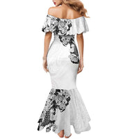 Hawaiian and Japanese Together Family Matching Mermaid Dress and Hawaiian Shirt Japanese Koi Fish Tattoo and Kakau Pattern White Color LT03 - Polynesian Pride