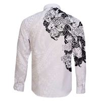 Hawaiian and Japanese Together Family Matching Off Shoulder Short Dress and Hawaiian Shirt Japanese Koi Fish Tattoo and Kakau Pattern White Color LT03 - Polynesian Pride