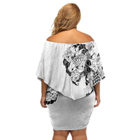 Hawaiian and Japanese Together Family Matching Off Shoulder Short Dress and Hawaiian Shirt Japanese Koi Fish Tattoo and Kakau Pattern White Color LT03 - Polynesian Pride