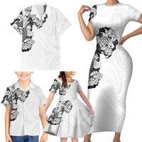 Hawaiian and Japanese Together Family Matching Short Sleeve Bodycon Dress and Hawaiian Shirt Japanese Koi Fish Tattoo and Kakau Pattern White Color LT03 - Polynesian Pride