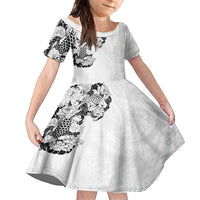 Hawaiian and Japanese Together Family Matching Summer Maxi Dress and Hawaiian Shirt Japanese Koi Fish Tattoo and Kakau Pattern White Color LT03 Daughter's Dress White - Polynesian Pride