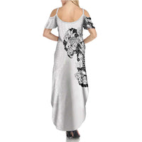 Hawaiian and Japanese Together Family Matching Summer Maxi Dress and Hawaiian Shirt Japanese Koi Fish Tattoo and Kakau Pattern White Color LT03 - Polynesian Pride