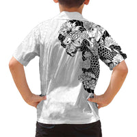 Hawaiian and Japanese Together Family Matching Tank Maxi Dress and Hawaiian Shirt Japanese Koi Fish Tattoo and Kakau Pattern White Color