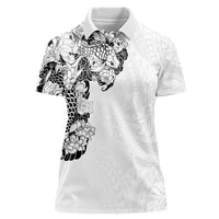 Hawaiian and Japanese Together Women Polo Shirt Japanese Koi Fish Tattoo and Kakau Pattern White Color LT03 Female White - Polynesian Pride
