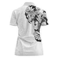 Hawaiian and Japanese Together Women Polo Shirt Japanese Koi Fish Tattoo and Kakau Pattern White Color LT03 - Polynesian Pride