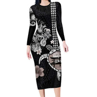 Hawaiian and Japanese Together Family Matching Long Sleeve Bodycon Dress and Hawaiian Shirt Japanese Culture and Turtle Kakau Tattoo Black Color LT03 Mom's Dress Black - Polynesian Pride