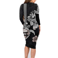 Hawaiian and Japanese Together Family Matching Long Sleeve Bodycon Dress and Hawaiian Shirt Japanese Culture and Turtle Kakau Tattoo Black Color LT03 - Polynesian Pride