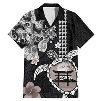 Hawaiian and Japanese Together Family Matching Mermaid Dress and Hawaiian Shirt Japanese Culture and Turtle Kakau Tattoo Black Color LT03 Dad's Shirt - Short Sleeve Black - Polynesian Pride