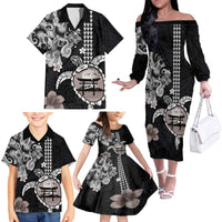Hawaiian and Japanese Together Family Matching Off The Shoulder Long Sleeve Dress and Hawaiian Shirt Japanese Culture and Turtle Kakau Tattoo Black Color LT03 - Polynesian Pride