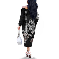 Hawaiian and Japanese Together Family Matching Off The Shoulder Long Sleeve Dress and Hawaiian Shirt Japanese Culture and Turtle Kakau Tattoo Black Color LT03 - Polynesian Pride