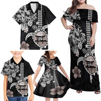 Hawaiian and Japanese Together Family Matching Off Shoulder Maxi Dress and Hawaiian Shirt Japanese Culture and Turtle Kakau Tattoo Black Color LT03 - Polynesian Pride