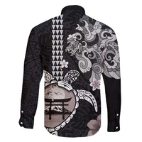 Hawaiian and Japanese Together Family Matching Off Shoulder Maxi Dress and Hawaiian Shirt Japanese Culture and Turtle Kakau Tattoo Black Color LT03 - Polynesian Pride