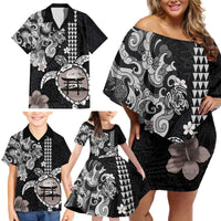 Hawaiian and Japanese Together Family Matching Off Shoulder Short Dress and Hawaiian Shirt Japanese Culture and Turtle Kakau Tattoo Black Color LT03 - Polynesian Pride
