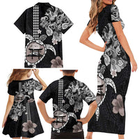Hawaiian and Japanese Together Family Matching Short Sleeve Bodycon Dress and Hawaiian Shirt Japanese Culture and Turtle Kakau Tattoo Black Color LT03 - Polynesian Pride