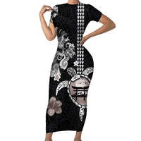 Hawaiian and Japanese Together Family Matching Short Sleeve Bodycon Dress and Hawaiian Shirt Japanese Culture and Turtle Kakau Tattoo Black Color LT03 Mom's Dress Black - Polynesian Pride