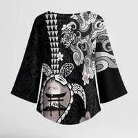 Hawaiian and Japanese Together Kimono Sleeve Blouse Japanese Culture and Turtle Kakau Tattoo Black Color LT03 - Polynesian Pride