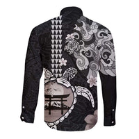 Hawaiian and Japanese Together Long Sleeve Button Shirt Japanese Culture and Turtle Kakau Tattoo Black Color LT03 - Polynesian Pride