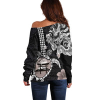 Hawaiian and Japanese Together Off Shoulder Sweater Japanese Culture and Turtle Kakau Tattoo Black Color LT03 - Polynesian Pride