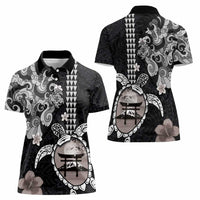 Hawaiian and Japanese Together Women Polo Shirt Japanese Culture and Turtle Kakau Tattoo Black Color LT03 - Polynesian Pride
