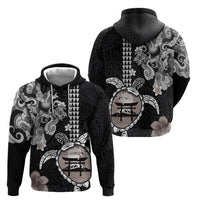 Hawaiian and Japanese Together Zip Hoodie Japanese Culture and Turtle Kakau Tattoo Black Color LT03 - Polynesian Pride