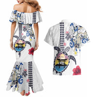 Hawaiian and Japanese Together Couples Matching Mermaid Dress and Hawaiian Shirt Japanese Culture and Turtle Kakau Tattoo White Color LT03 - Polynesian Pride
