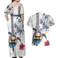 Hawaiian and Japanese Together Couples Matching Off Shoulder Maxi Dress and Hawaiian Shirt Japanese Culture and Turtle Kakau Tattoo White Color LT03 - Polynesian Pride