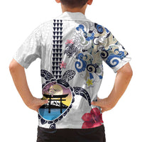 Hawaiian and Japanese Together Family Matching Long Sleeve Bodycon Dress and Hawaiian Shirt Japanese Culture and Turtle Kakau Tattoo White Color LT03 - Polynesian Pride