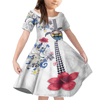 Hawaiian and Japanese Together Family Matching Mermaid Dress and Hawaiian Shirt Japanese Culture and Turtle Kakau Tattoo White Color LT03 Daughter's Dress White - Polynesian Pride