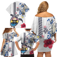 Hawaiian and Japanese Together Family Matching Off Shoulder Short Dress and Hawaiian Shirt Japanese Culture and Turtle Kakau Tattoo White Color LT03 - Polynesian Pride