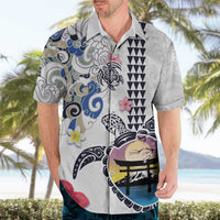 Hawaiian and Japanese Together Hawaiian Shirt Japanese Culture and Turtle Kakau Tattoo White Color LT03 - Polynesian Pride
