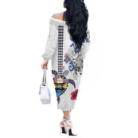 Hawaiian and Japanese Together Off The Shoulder Long Sleeve Dress Japanese Culture and Turtle Kakau Tattoo White Color LT03 - Polynesian Pride