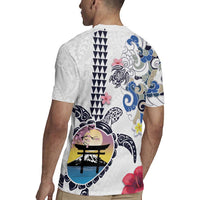 Hawaiian and Japanese Together Rugby Jersey Japanese Culture and Turtle Kakau Tattoo White Color LT03 - Polynesian Pride