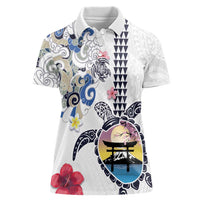 Hawaiian and Japanese Together Women Polo Shirt Japanese Culture and Turtle Kakau Tattoo White Color LT03 Female White - Polynesian Pride